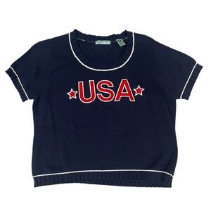 Marsh Landing Navy USA Sweater Short Sleeve Crew Neck Americana Size Large